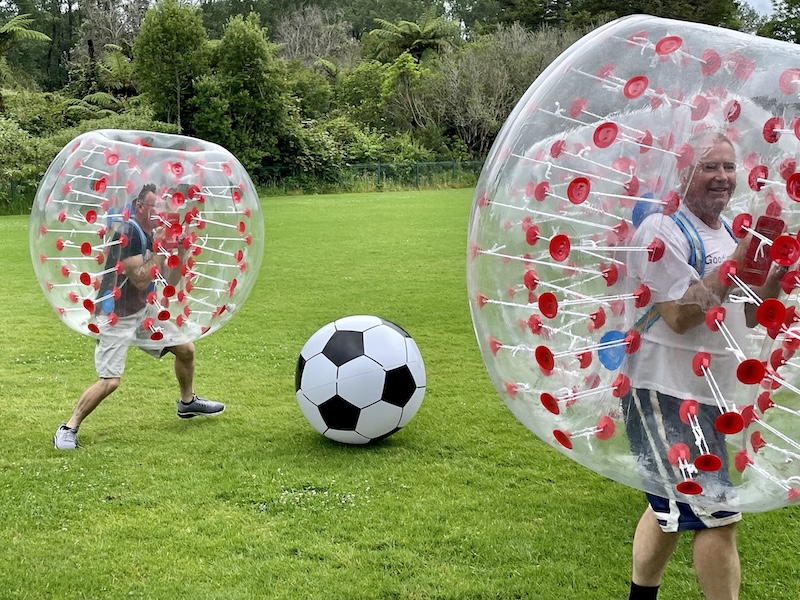Bumper ball soccer game in action